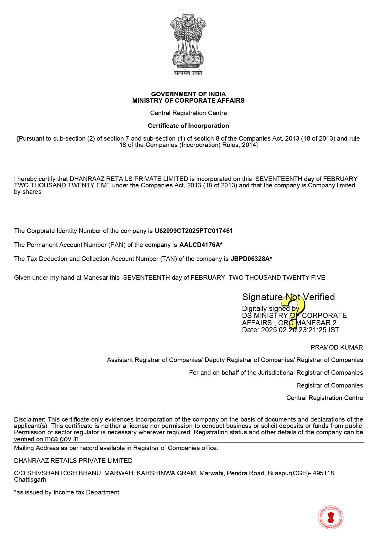 Dhanraaz Retails Private Limited